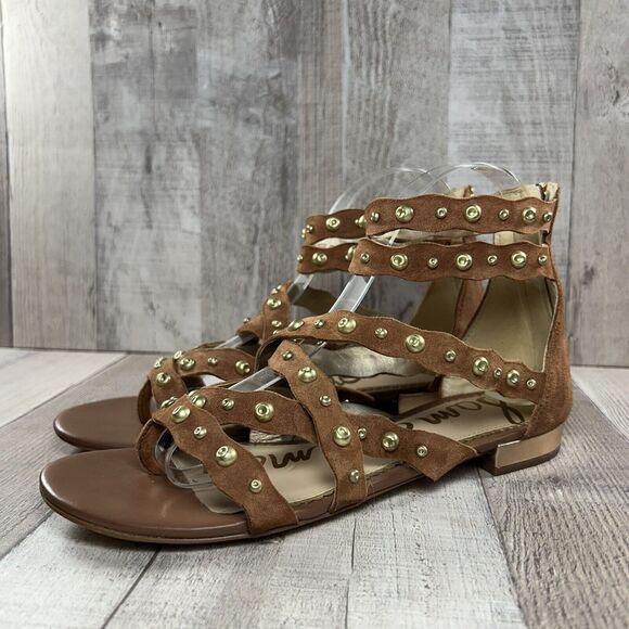 Sam Edelman Womens Daya Sandals Strappy Studded Gladiator Leather Brown Size 7.5 - Picture 1 of 13